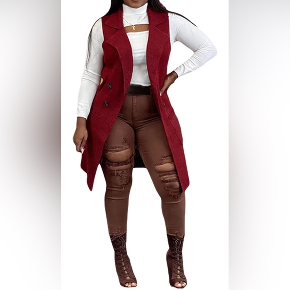 Sweaters - Women's Sleeveless Long Sweater Vest Open Front Knit with Pockets NWOT